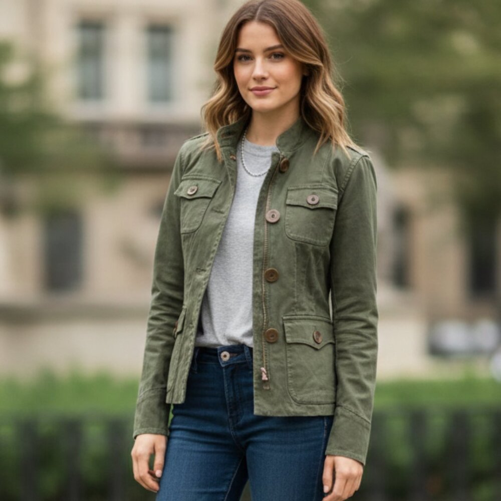 Anthropologie Sitwell Military Green Jacket Womens size‎ 2 Utility Field Fitted